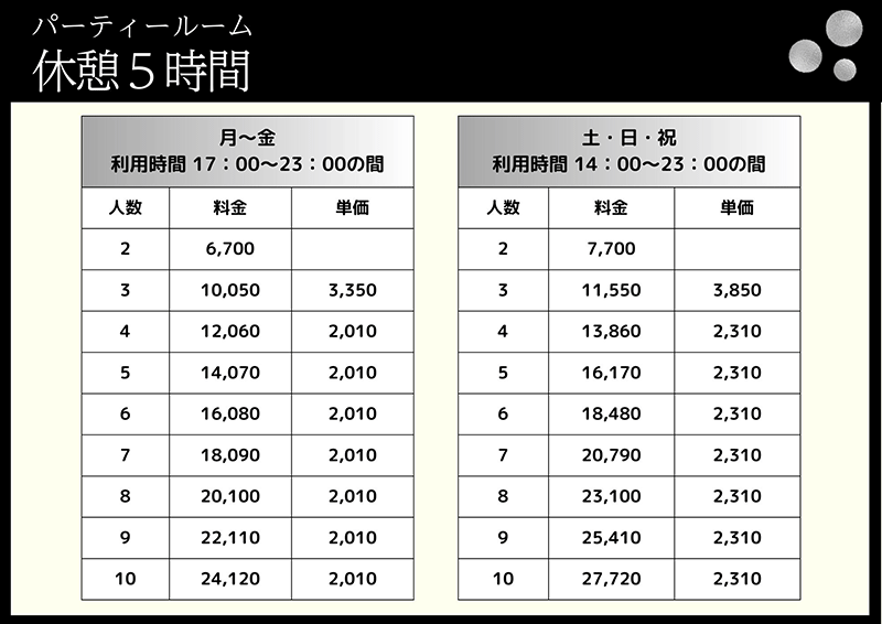 パーティールーム 休憩