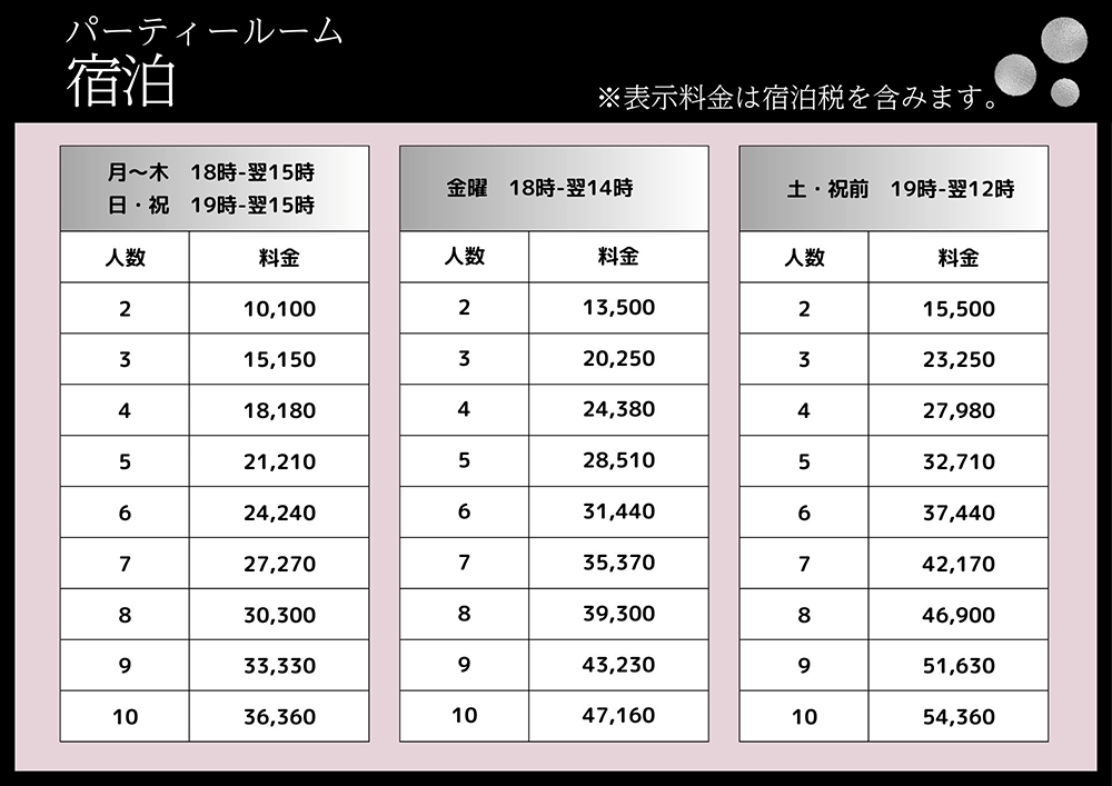パーティールーム 宿泊